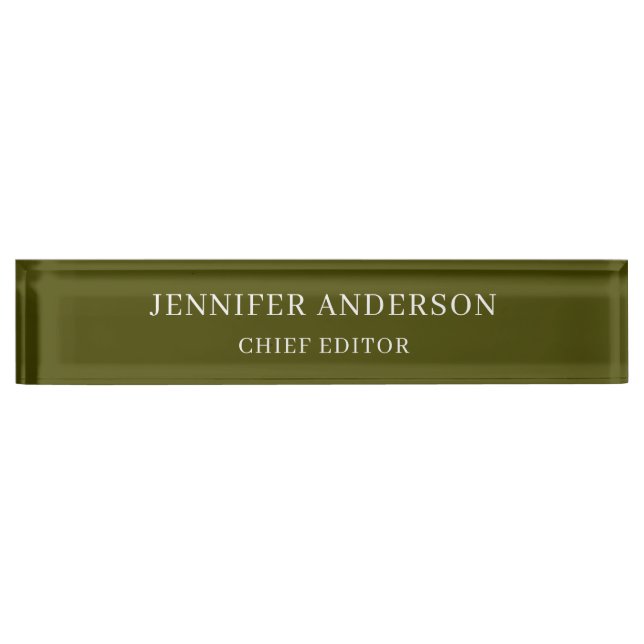 Chic Green Professional Modern Plain Minimalist Nameplate (Front)
