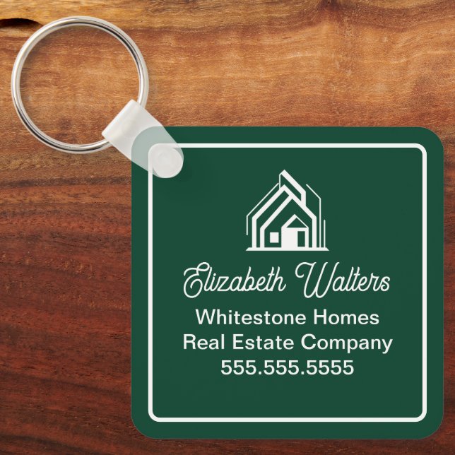 Chic Green Real Estate Company Custom Realtor Key Ring (Front)