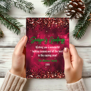 Chic green red marbling Christmas new year greetin Card