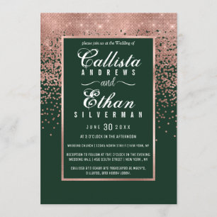Chic Green Rose Gold Glitter Confetti Wedding Invitation