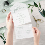 Chic Green Sage Calligraphy Casual Wedding All In One Invitation<br><div class="desc">A simple chic calligraphy wedding invitation, easy to personalise with your details. PLEASE NOTE: This invitation is ready to send without an envelope; include the return address on the front side; if you plan to send it using an envelope, please let in blank the return address (front side). Check the...</div>