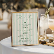 Chic Green Stripes Bar Drink Menu Wedding Sign
