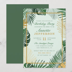 Chic Green Tropical Leaves Trendy Birthday Party Invitation