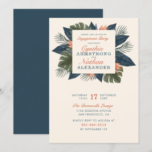 Chic Green Tropical Leaves Unique Engagement Party Invitation