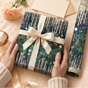 Chic Green Turquoise Gold Glitter Drips Wrapping Paper