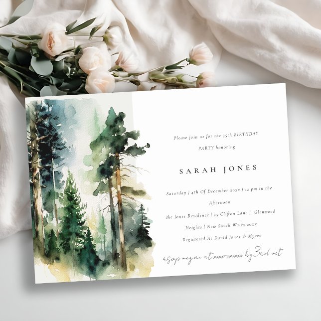 Chic Green Watercolor Woodland Forest Birthday Invitation (Creator Uploaded)