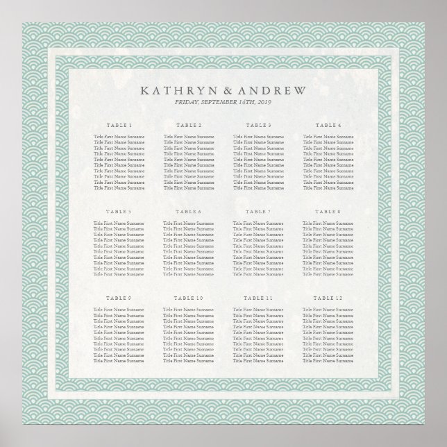 Chic Green+White Pattern Seigaiha Seating Chart (Front)