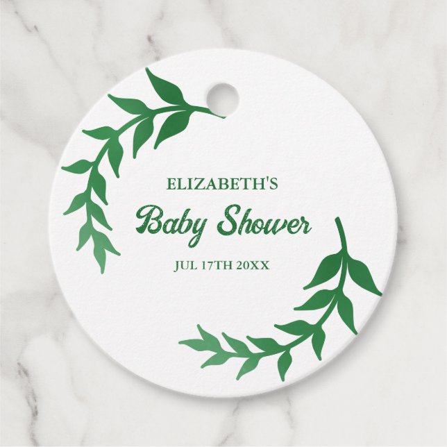 Chic Greenery Baby Shower Favour Tags (Front)