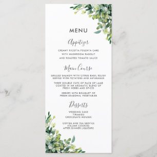 Chic Greenery Botanical Garden Wedding Menu