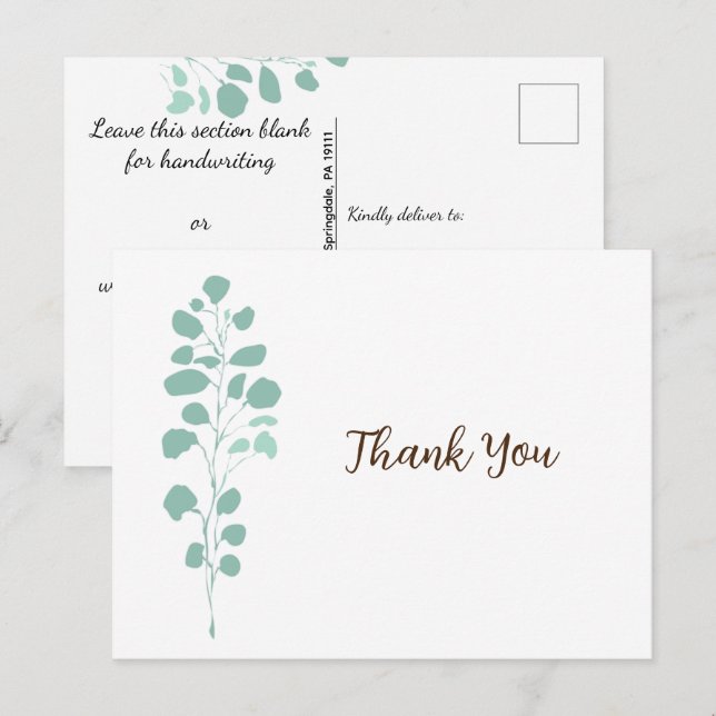 Chic Greenery Botanical Thank You Postcard (Front/Back)