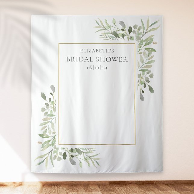 Chic Greenery Bridal Shower Photo Booth Backdrop Tapestry (Creator Uploaded)