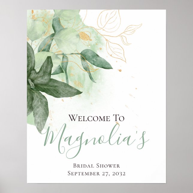 Chic Greenery Bridal Shower Welcome Sign (Front)