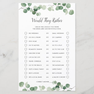 Chic Greenery Bridal Shower Would They Rather Game