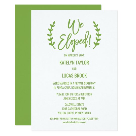 Chic Greenery Calligraphy Elopement Reception Card