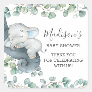 Chic Greenery Cute Elephant Boy Thank You Favour Square Sticker