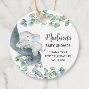 Chic Greenery Cute Elephant Boy Thank You Favour Tags