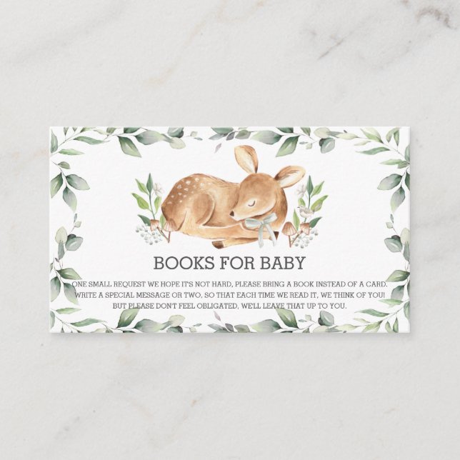 Chic Greenery Deer Baby Shower Books for Baby Enclosure Card (Front)