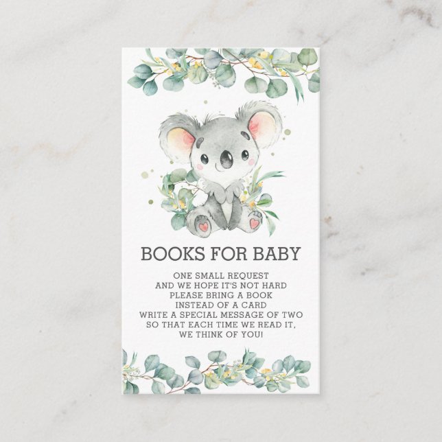 Chic Greenery Eucalyptus Koala Books for Baby Boy Enclosure Card (Front)