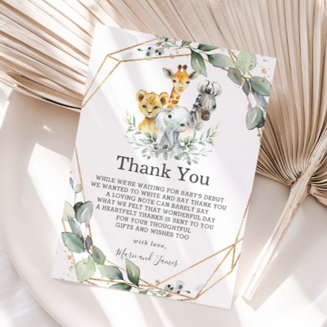 Chic Greenery Geometric Jungle Animals Baby Shower Thank You Card (Creator Uploaded)
