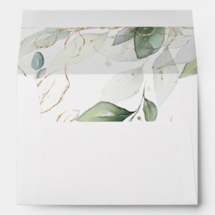 Chic Greenery Gold Leafy Foliage Wedding Envelope
