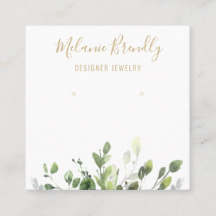 Chic Greenery Gold White Jewellery Earring Display Square Business Card