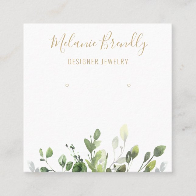 Chic Greenery Gold White Jewellery Earring Display Square Business Card (Front)