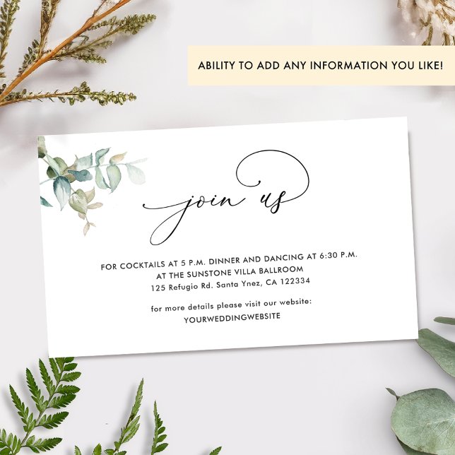 Chic Greenery Join Us, Wedding Website / Details Enclosure Card (Creator Uploaded)