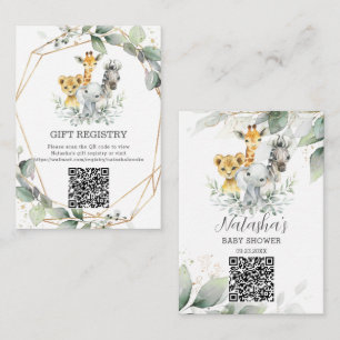 Chic Greenery Jungle Animals Baby Gift Registry QR Enclosure Card