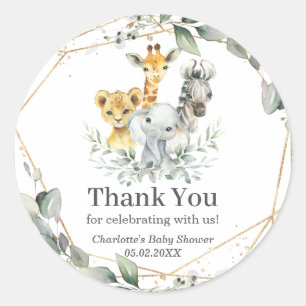 Chic Greenery Jungle Animals Baby Shower Birthday Classic Round Sticker
