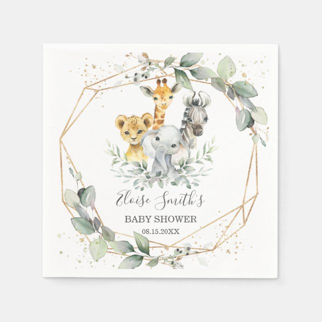 Chic Greenery Jungle Animals Baby Shower Birthday Napkin (Front)