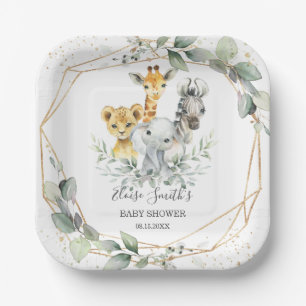 Chic Greenery Jungle Animals Baby Shower Birthday Paper Plate