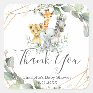 Chic Greenery Jungle Animals Baby Shower Birthday Square Sticker