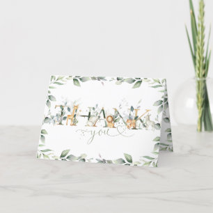 Chic Greenery Jungle Animals Baby Shower Birthday  Thank You Card