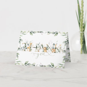 Chic Greenery Jungle Animals Baby Shower Birthday  Thank You Card