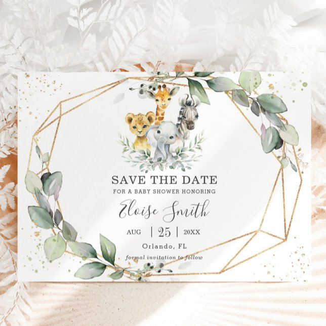 Chic Greenery Jungle Animals Baby Shower Neutral Save The Date (Creator Uploaded)