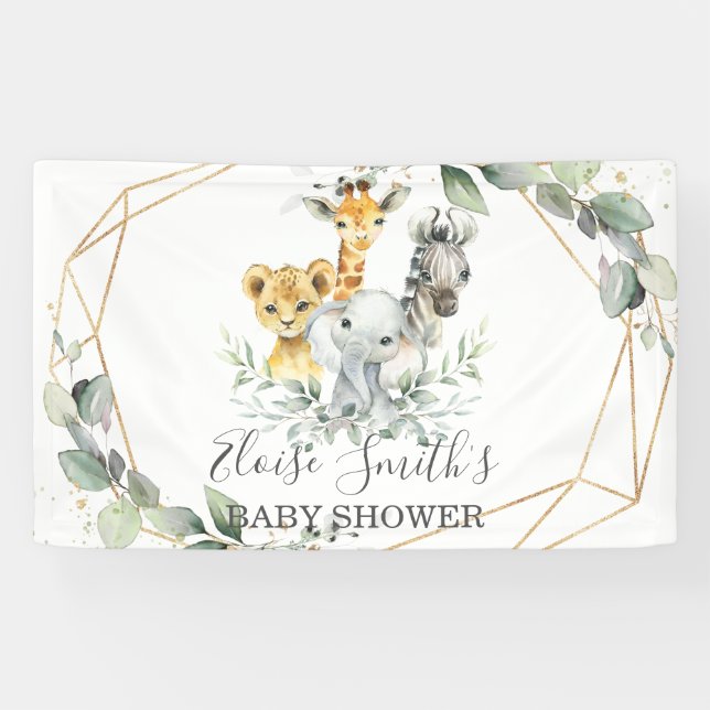Chic Greenery Jungle Animals Baby Shower Welcome Banner (Horizontal)