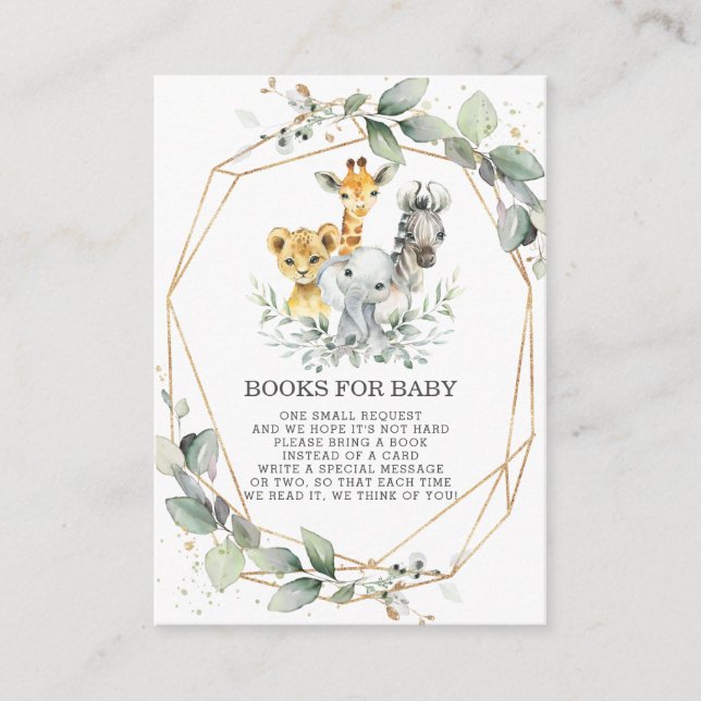 Chic Greenery Jungle Animals Books for Baby Shower Enclosure Card (Front)