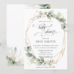 Chic Greenery Leafy Foliage Baby Shower Geometric Invitation