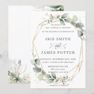 Chic Greenery Leafy Foliage Wedding Geometric Invitation
