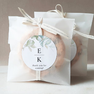 Chic Greenery Monogram Wedding Favour Classic Round Sticker