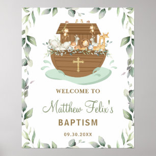 Chic Greenery Noah's Ark Baptism Welcome Poster