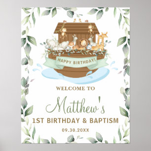 Chic Greenery Noah's Ark Birthday Baptism Welcome  Poster