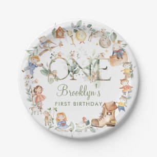 Chic Greenery Nursery Rhyme 1st Birthday Neutral Paper Plate