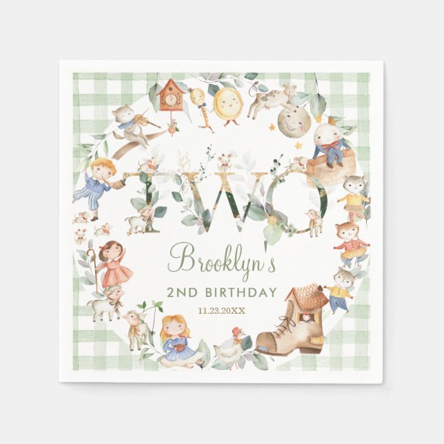 Chic Greenery Nursery Rhyme 2nd Birthday Neutral Napkin (Front)
