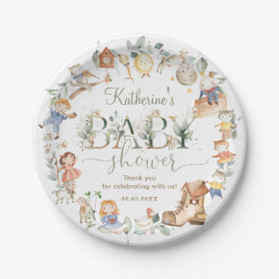 Chic Greenery Nursery Rhyme Baby Shower Neutral Paper Plate