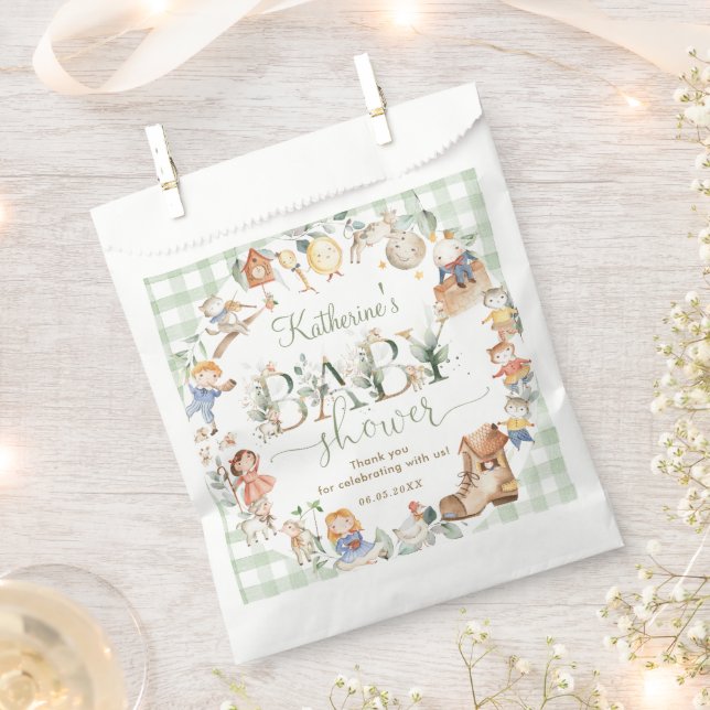 Chic Greenery Nursery Rhyme Neutral Baby Shower Favour Bags (Clipped)