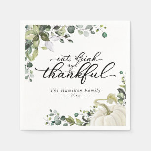 Chic Greenery Pumpkin Thanksgiving Dinner  Napkin