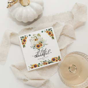 Chic Greenery Sunflowers Pumpkin Thanksgiving Napkin