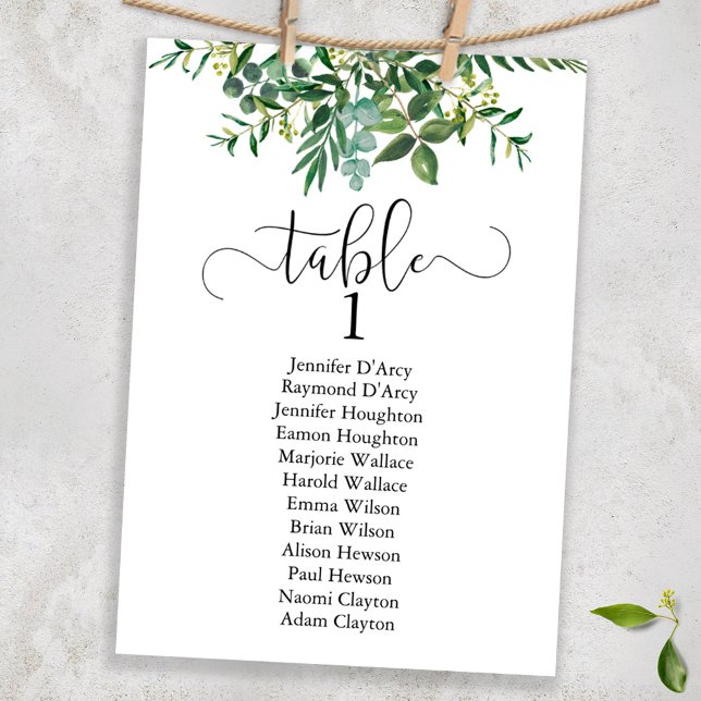 Chic greenery wedding table plan, modern font invitation (Creator Uploaded)