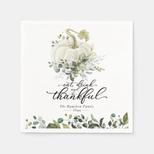 Chic Greenery White Pumpkin Thanksgiving Napkin